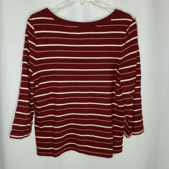 ⭐ Chaps Scoop Neck Striped Blouse 3/4 Sleeve Cotton Knit Top Button Detail Med - Picture 2 of 4
